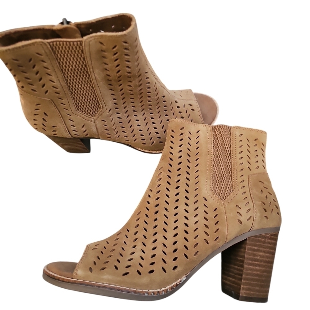 Toms toffee brown suede peep toe block heel ankle boots sz 7 - Picture 7 of 7